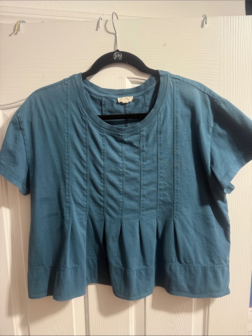 Anthropologie Women’s Teal Pleated Short-Sleeve Top